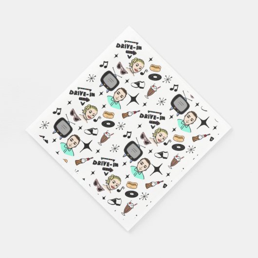 Serviette En Papier Anniversaire des graphismes rétros des années 1950 (Coin)