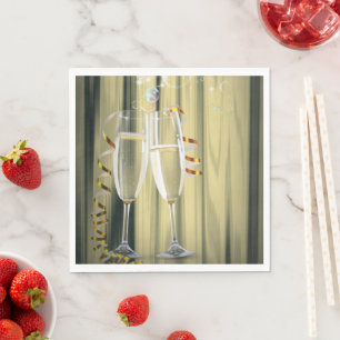 Serviette En Papier Anniversaire des Lunettes de Champagne d'or