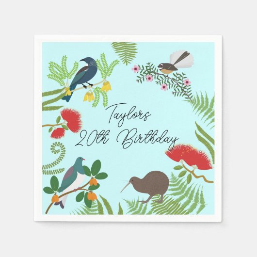 Serviette En Papier Anniversaire des oiseaux de Nouvelle-Zélande (Devant)