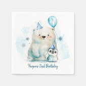 Serviette En Papier Anniversaire d'hiver des ours pingouins et polaire (Devant)
