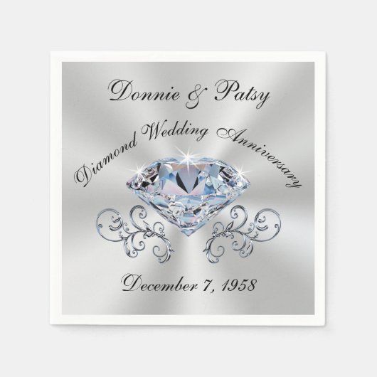 Serviette En Papier Anniversaire Diamant personnalisable Cocktail serv (Devant)