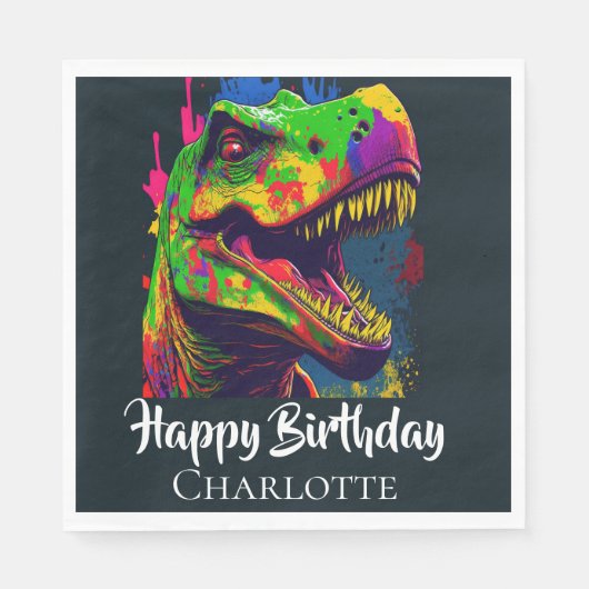 Serviette En Papier Anniversaire Dino T-Rex (Devant)