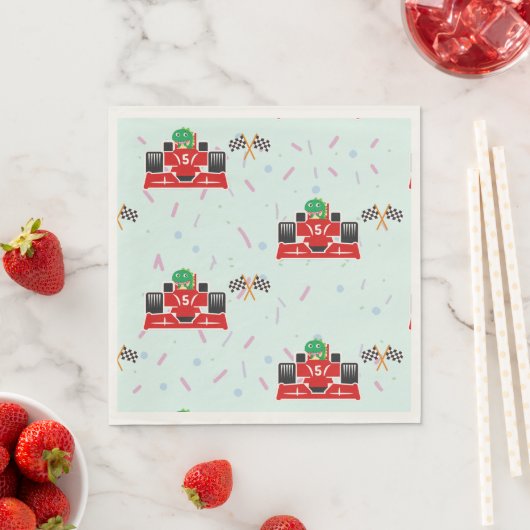 Serviette En Papier Anniversaire Dinosaur course voiture rouge course (En situation)
