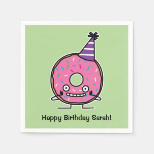 Serviette En Papier Anniversaire Donut rose givrage saupoudrer casquet
