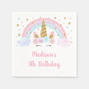 Serviette En Papier Anniversaire d'or rose arc-en-ciel de l'Unicorne