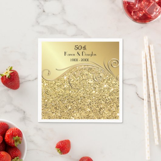 Serviette En Papier Anniversaire du 50e Mariage d'or Sparkle (En situation)