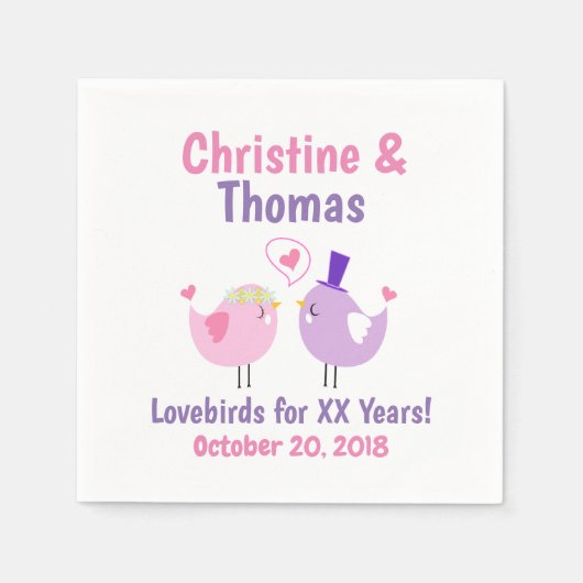 Serviette En Papier Anniversaire du caricature Lovebirds (Devant)