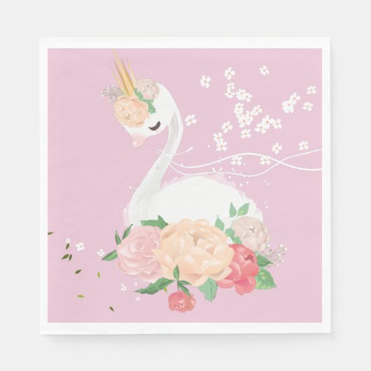 Serviette En Papier Anniversaire du cygne floral (Devant)