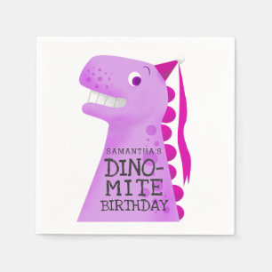 Serviette En Papier Anniversaire du Dinosaur rose