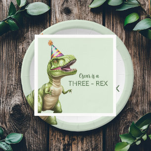 Serviette En Papier Anniversaire du dinosaure à trois rapports Dino