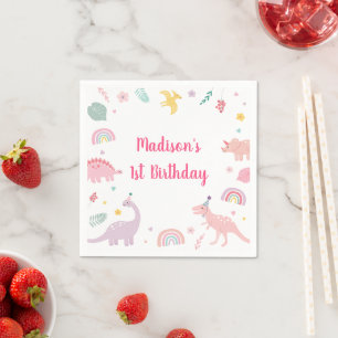 Serviette En Papier Anniversaire du Dinosaure Boho Rose