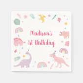 Serviette En Papier Anniversaire du Dinosaure Boho Rose (Devant)