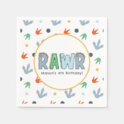 Serviette En Papier Anniversaire du dinosaure de la crevette (Devant)