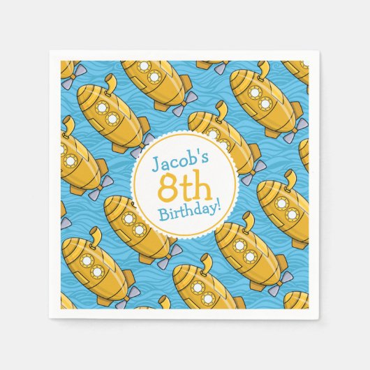 Serviette En Papier Anniversaire du garçon sous-marin jaune (Devant)