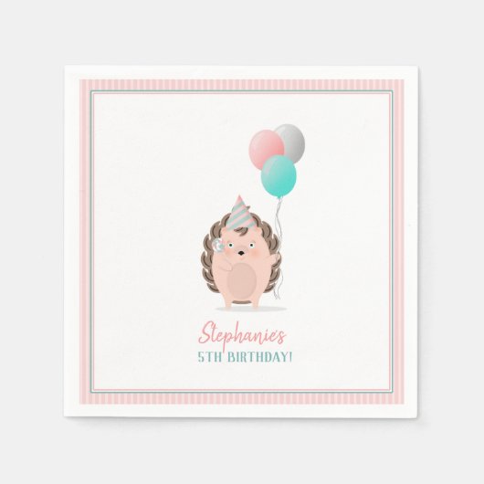 Serviette En Papier Anniversaire du Hérisson mignon (Devant)