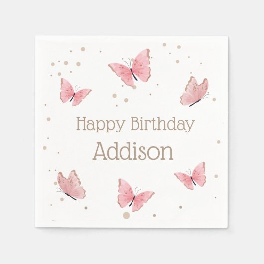 Serviette En Papier Anniversaire du papillon rose (Devant)