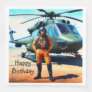 Serviette En Papier Anniversaire du pilote d'hélicoptère