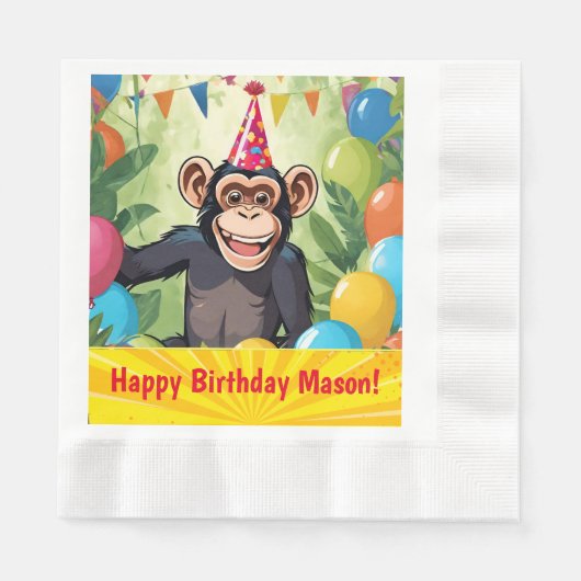 Serviette En Papier Anniversaire du singe sauvage de la jungle sauvage (Devant)
