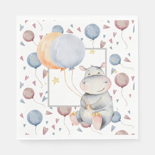 Serviette En Papier Anniversaire d'un Hippopotame (Devant)