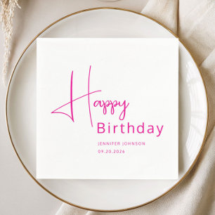 Serviette En Papier Anniversaire écriture rose moderne