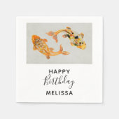 Serviette En Papier Anniversaire élégant de Gold Koi Poisson (Devant)