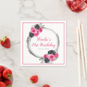 Serviette En Papier Anniversaire élégant rose et argent chaud (En situation)