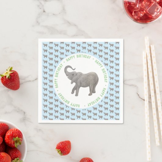 Serviette En Papier Anniversaire Éléphant Bébé Bleu Clair (En situation)
