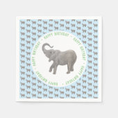 Serviette En Papier Anniversaire Éléphant Bébé Bleu Clair (Devant)