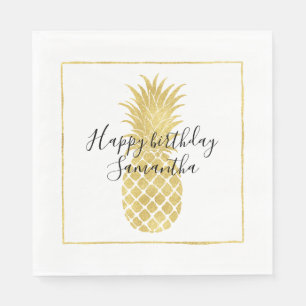 Serviette En Papier Anniversaire étincelant d'ananas d'or