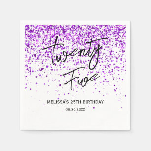 Serviette En Papier Anniversaire Étincelant Violet Pailleté Blanc Tous