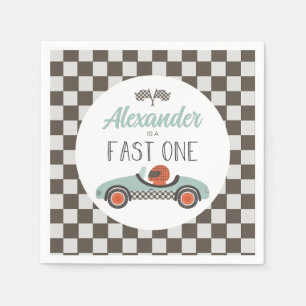 Serviette En Papier Anniversaire Fast One voiture de course bleue