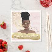 Serviette En Papier Anniversaire, Femme noire, Feuille Tropicale Or, R (En situation)