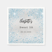 Serviette En Papier Anniversaire fête argent bleu nom de la parties sc (Devant)