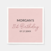 Serviette En Papier Anniversaire Fête Blush Pink Nom mignon (Devant)