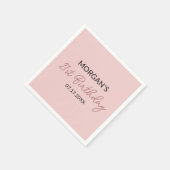 Serviette En Papier Anniversaire Fête Blush Pink Nom mignon (Coin)