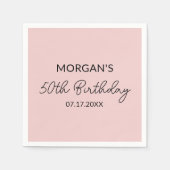 Serviette En Papier Anniversaire Fête Blush Pink Nom mignon (Devant)