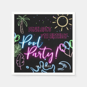 Serviette En Papier Anniversaire Fête Moderne de Piscine avec Néon Noi