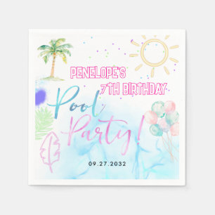 Serviette En Papier Anniversaire Fête Moderne Néon Lumineux Aquarelle