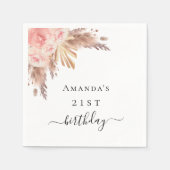 Serviette En Papier Anniversaire fête pampas herbe rose or floral (Devant)