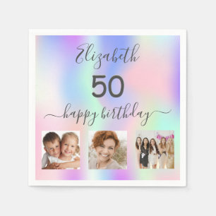 Serviette En Papier Anniversaire fête personnalisée photo holographiqu