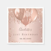 Serviette En Papier Anniversaire fête rose or parties scintillant nom  (Devant)