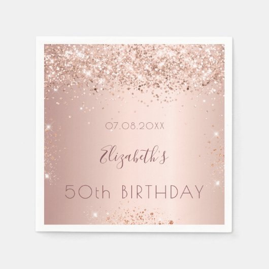 Serviette En Papier Anniversaire fête rose or parties scintillant pous (Devant)