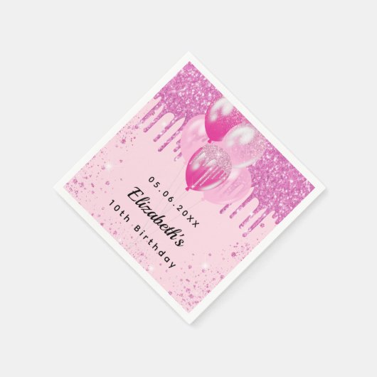 Serviette En Papier Anniversaire fête rose parties scintillant ballons (Coin)