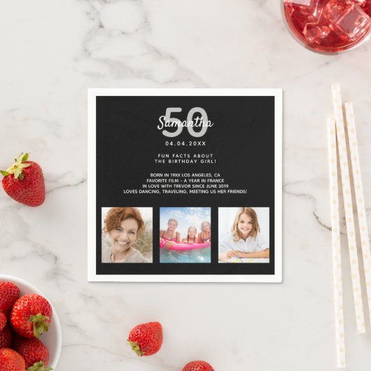 Serviette En Papier Anniversaire fête sur mesure photo fun faits noir (En situation)