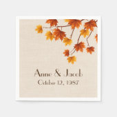 Serviette En Papier Anniversaire Feuilles d'automne sur Burlap (Devant)