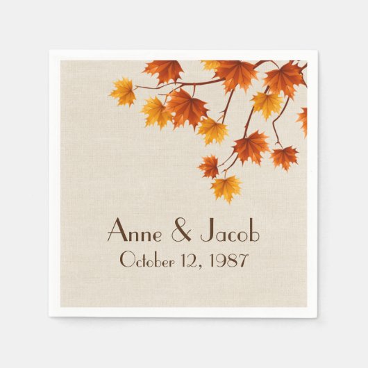 Serviette En Papier Anniversaire Feuilles d'automne sur Burlap (Devant)