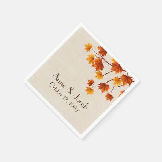Serviette En Papier Anniversaire Feuilles d'automne sur Burlap (Coin)