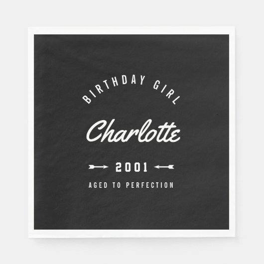 Serviette En Papier Anniversaire Fille Âgée À Perfection Rétro (Devant)