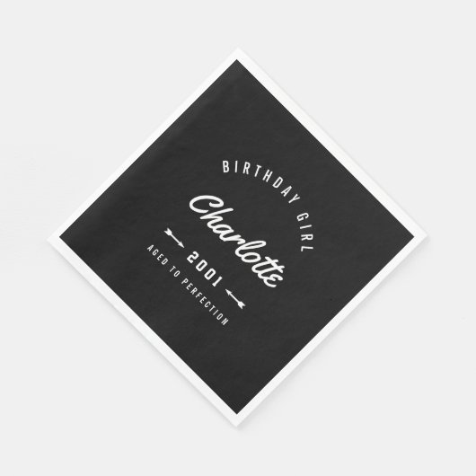 Serviette En Papier Anniversaire Fille Âgée À Perfection Rétro (Coin)