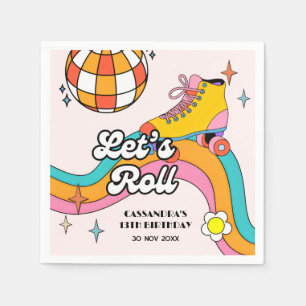 Serviette En Papier Anniversaire Fille de Rétro Patin à Roulettes Let'
